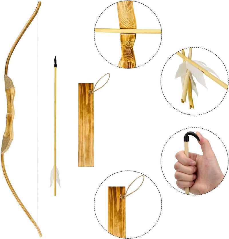 Basbon Youth Wooden Bow and Arrow Set, 40 Inch Handmade Wooden Bow and Arrow Cosplay Costume Prop Archery Set Games Toys, 1 Bows 1 Quivers and 3 Feather Arrows, Gifts for Kids Youth Boys and Girl - Image 4